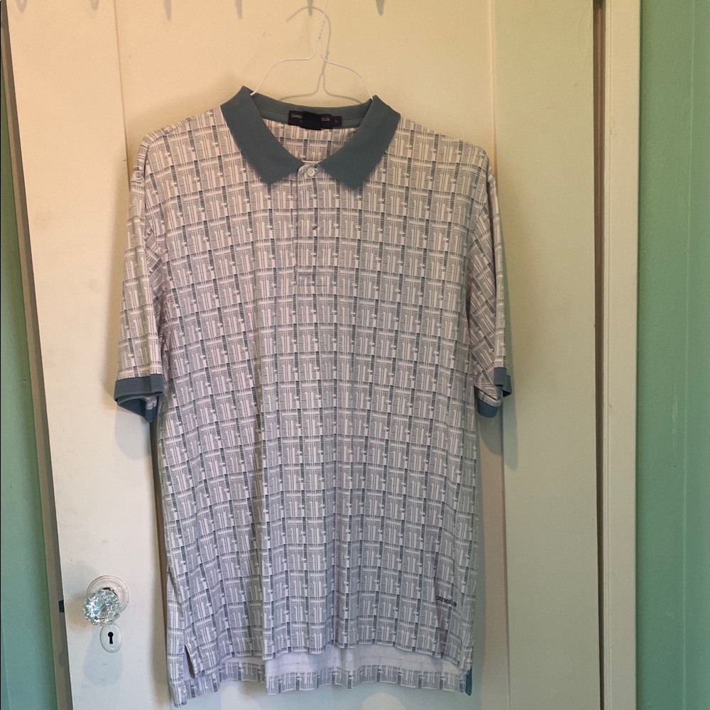 Men's Patterned Polo Shirt - Blue and White